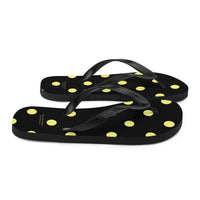 Autumn LeAnn Designs® | Adult Flip Flops Shoes, Polka Dots, Black & Yellow