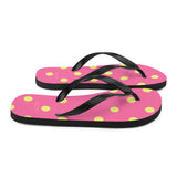 Autumn LeAnn Designs® | Adult Flip Flops Shoes, Polka Dots, Rose Pink & Yellow