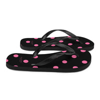 Autumn LeAnn Designs® | Adult Flip Flops Shoes, Polka Dots, Black & Pink