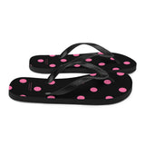 Autumn LeAnn Designs® | Adult Flip Flops Shoes, Polka Dots, Black & Pink