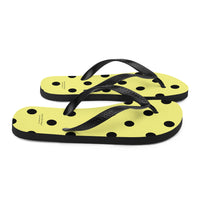 Autumn LeAnn Designs® | Adult Flip Flops Shoes, Polka Dots, Dolly Yellow & Black