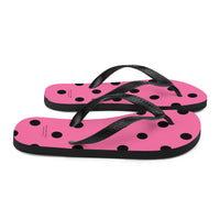 Autumn LeAnn Designs® | Adult Flip Flops Shoes, Polka Dots, Rose Pink & Black
