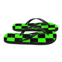 Autumn LeAnn Designs® | Adult Flip Flops Shoes, Checkers, Bright Neon Green & Black
