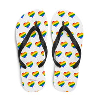 Autumn LeAnn Designs® | Adult Flip Flops Shoes, Hearts, White & Rainbow