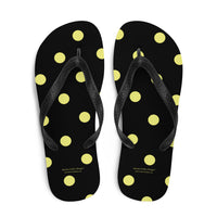 Autumn LeAnn Designs® | Adult Flip Flops Shoes, Polka Dots, Black & Yellow