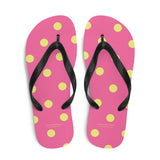 Autumn LeAnn Designs® | Adult Flip Flops Shoes, Polka Dots, Rose Pink & Yellow