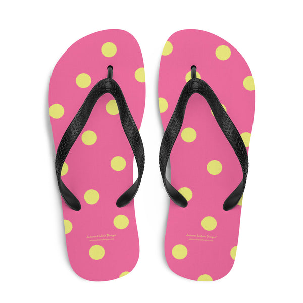 Autumn LeAnn Designs® | Adult Flip Flops Shoes, Polka Dots, Rose Pink & Yellow