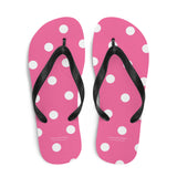 Autumn LeAnn Designs® | Adult Flip Flops Shoes, Polka Dots, Rose Pink & White