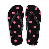 Autumn LeAnn Designs® | Adult Flip Flops Shoes, Polka Dots, Black & Pink