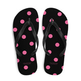 Autumn LeAnn Designs® | Adult Flip Flops Shoes, Polka Dots, Black & Pink