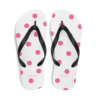 Autumn LeAnn Designs® | Adult Flip Flops Shoes, Polka Dots, White & Pink