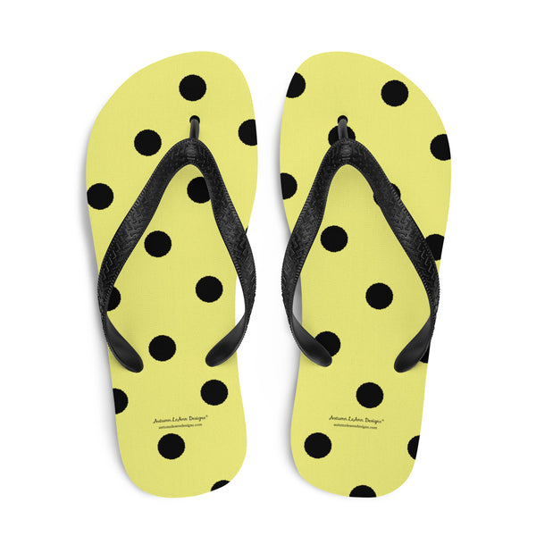 Autumn LeAnn Designs® | Adult Flip Flops Shoes, Polka Dots, Dolly Yellow & Black