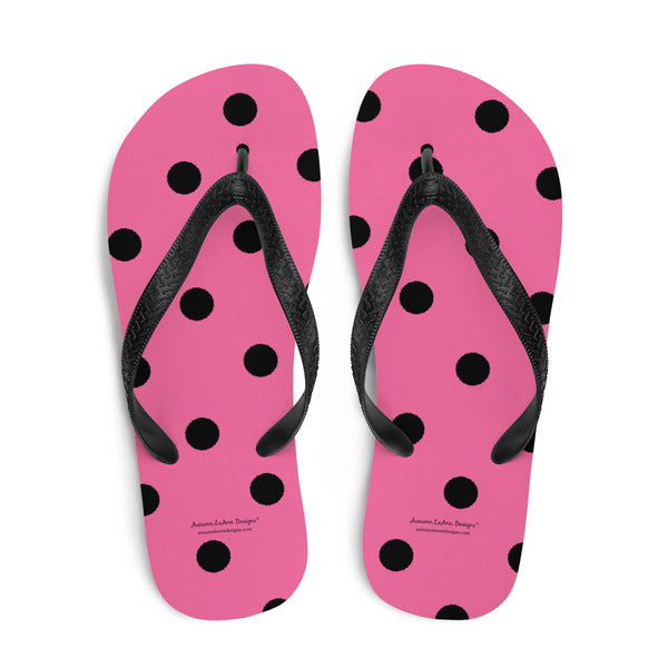 Autumn LeAnn Designs® | Adult Flip Flops Shoes, Polka Dots, Rose Pink & Black