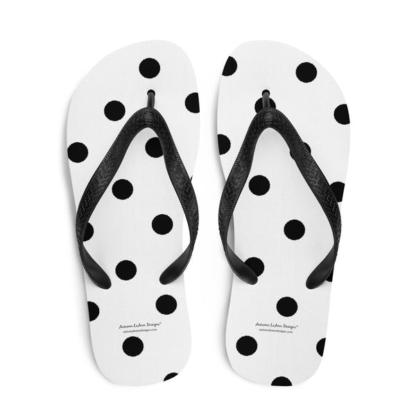 Autumn LeAnn Designs® | Adult Flip Flops Shoes, Polka Dots, White & Black 