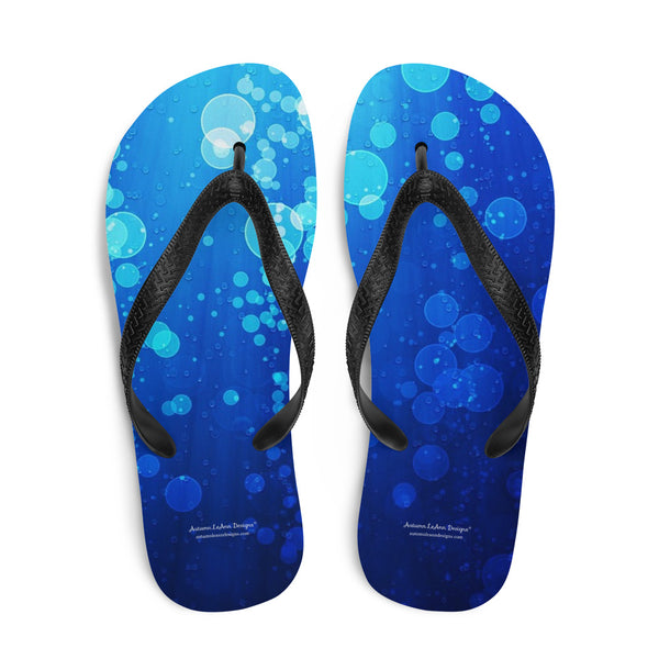 Autumn LeAnn Designs® | Adult Flip Flops Shoes, Water Bubbles, Blue