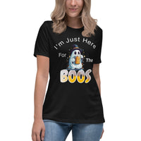 Autumn LeAnn Designs | I'm Just Here For The BOOS, Halloween Ghost Women's Relaxed T-Shirt, Black