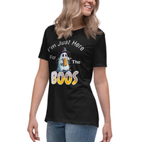 Autumn LeAnn Designs | I'm Just Here For The BOOS, Halloween Ghost Women's Relaxed T-Shirt, Black