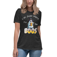 Autumn LeAnn Designs | I'm Just Here For The BOOS, Halloween Ghost Women's Relaxed T-Shirt, Dark Heather Gray