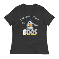 Autumn LeAnn Designs | I'm Just Here For The BOOS, Halloween Ghost Women's Relaxed T-Shirt, Dark Heather Gray