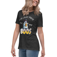 Autumn LeAnn Designs | I'm Just Here For The BOOS, Halloween Ghost Women's Relaxed T-Shirt, Dark Heather Gray