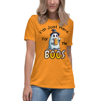 Autumn LeAnn Designs | I'm Just Here For The BOOS, Halloween Ghost Women's Relaxed T-Shirt, Orange