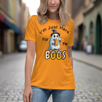 Autumn LeAnn Designs | I'm Just Here For The BOOS, Halloween Ghost Women's Relaxed T-Shirt, Orange