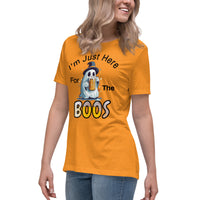 Autumn LeAnn Designs | I'm Just Here For The BOOS, Halloween Ghost Women's Relaxed T-Shirt, Orange