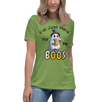 Autumn LeAnn Designs | I'm Just Here For The BOOS, Halloween Ghost Women's Relaxed T-Shirt, Leaf Green