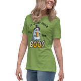 Autumn LeAnn Designs | I'm Just Here For The BOOS, Halloween Ghost Women's Relaxed T-Shirt, Leaf Green