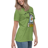 Autumn LeAnn Designs | I'm Just Here For The BOOS, Halloween Ghost Women's Relaxed T-Shirt, Leaf Green